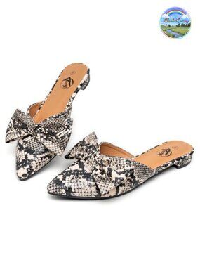 Womens Pointed Toe Mules Flat Bow Slip On Dressy Casual Comfort Shoes